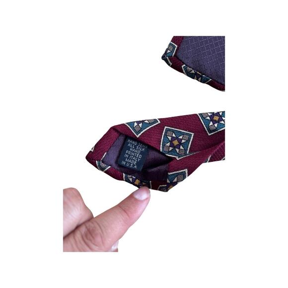 Vintage Kenneth Gordon 90s Quilt Square Silk Necktie - Picture 4 of 5